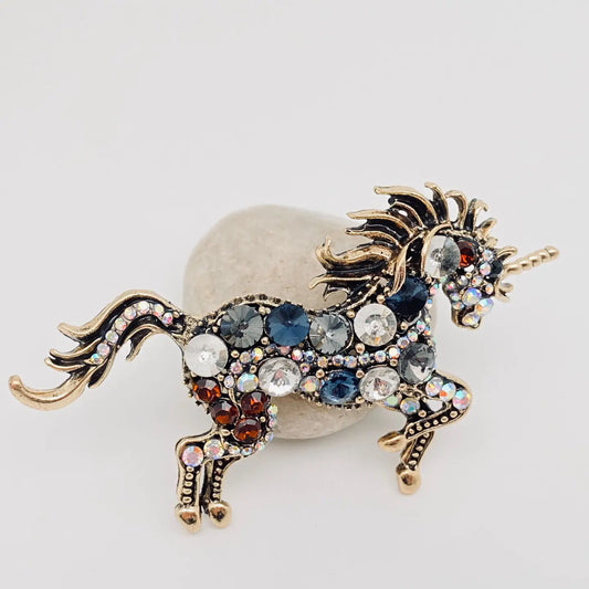 RHINESTONE GALLOPING HORSE BROOCH