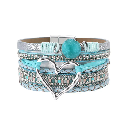 HEART CHARM BANGLE BRACELET, BLUES