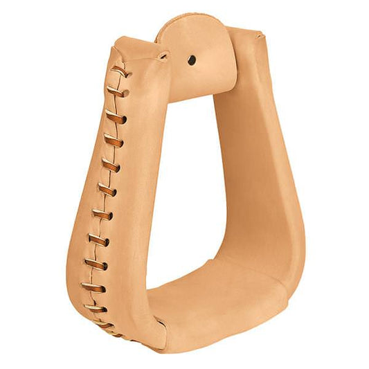 2026 WV STIRRUPS: Natural Leather Covered, Overshoe Roper 3"