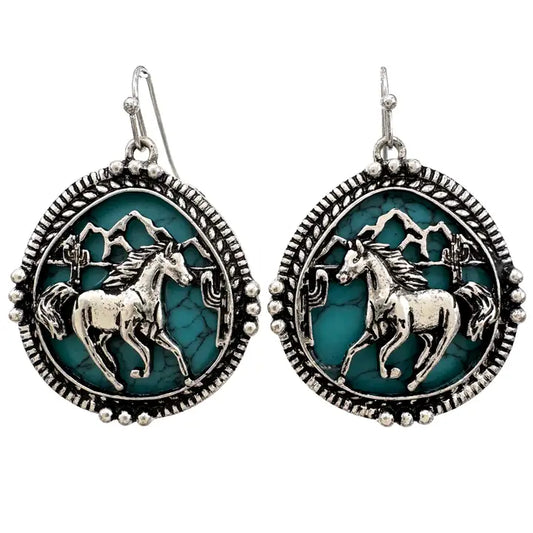 Horse Turquoise Stone Western Native Earrings