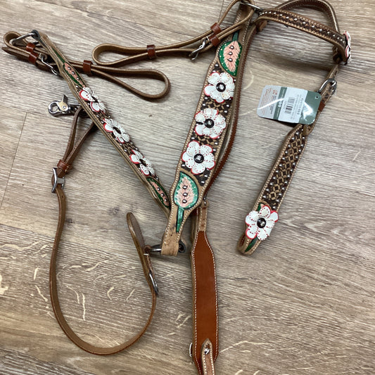 WHITE POPPY HEADST BRSTCLR SET-HEADSTALL