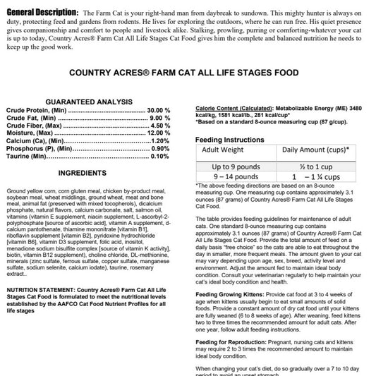 Country Acres Cat 40# FARM CAT-CAT FOOD : 40#