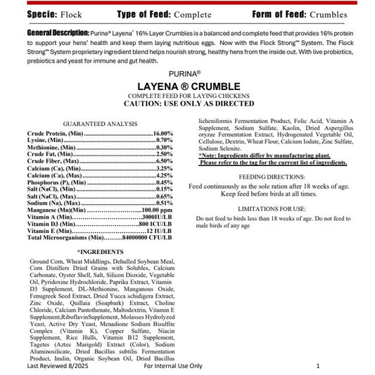 Layena Crumbles-CHICKEN FEED : 50#