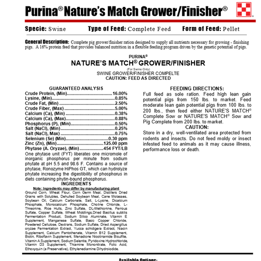 MP PUR PIG - NATURES MATCH GROW & FINISH (BLUE) 50LB (100lbs to Market)