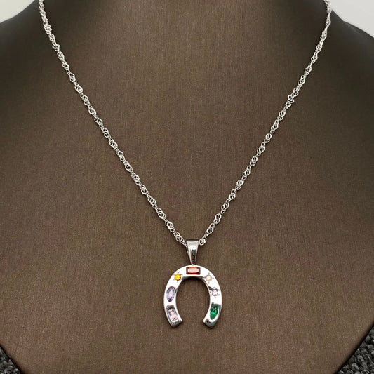 Horseshoe Shape Charm Necklace, SILVER