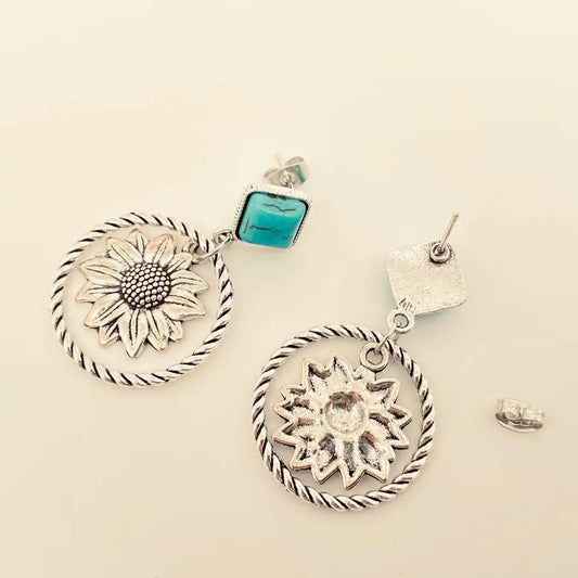 SUNFLOWER PENDANT POST EARRINGS
