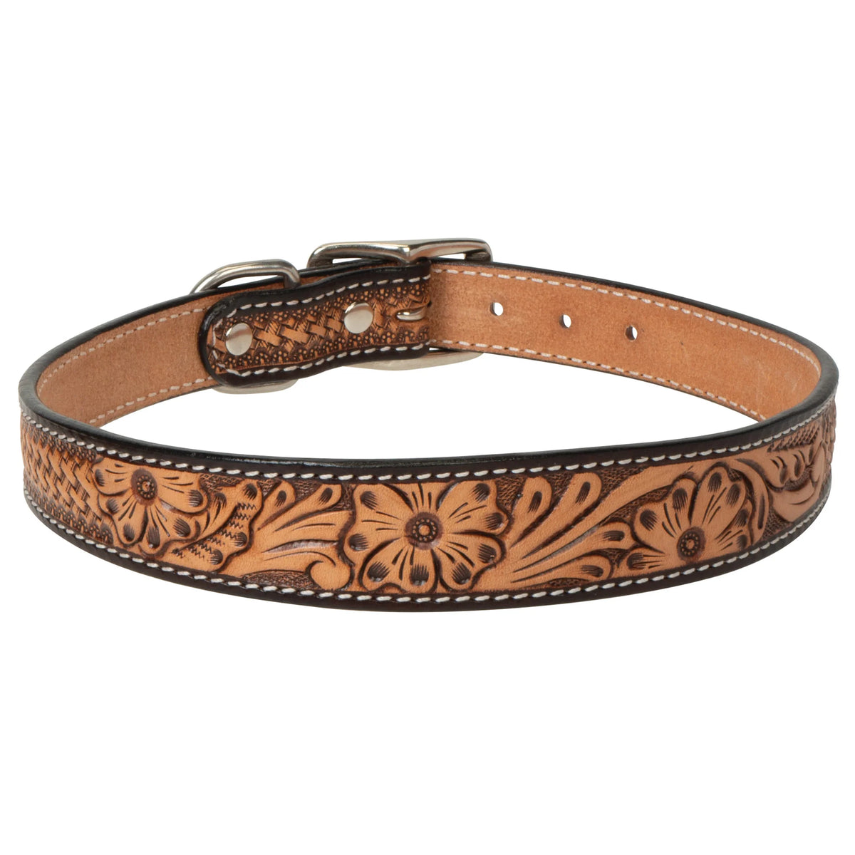 1" X 19" COLLAR, FLORAL TOOLED