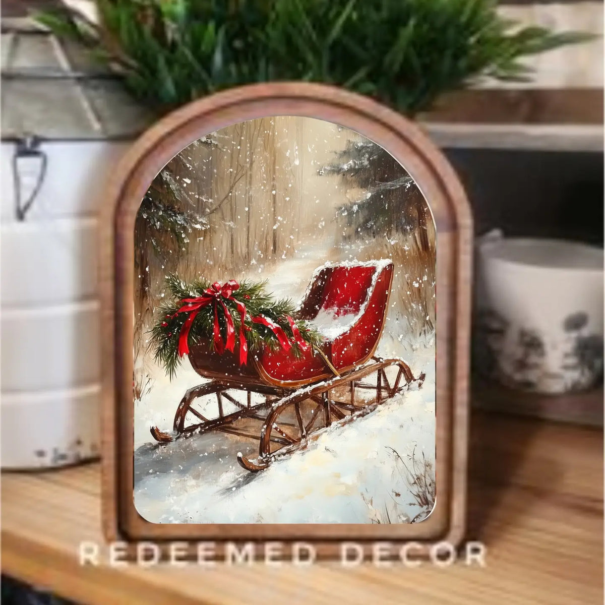 Arch Top Vintage Sleigh Framed Art