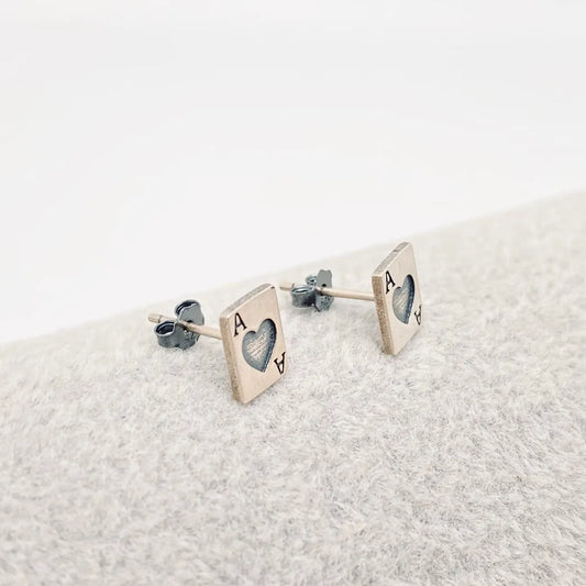 Sterling Silver Heart Ace Poker Stud Earrings