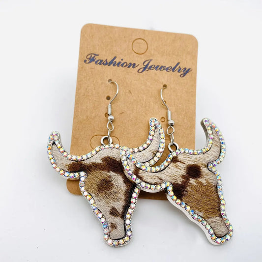 Rhinestone Cowhide Cowhead Earrings