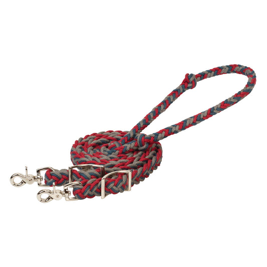 2026 WV Reins: Flat Barrel, Red/Indigo/Charcoal, 3/4" X 8'