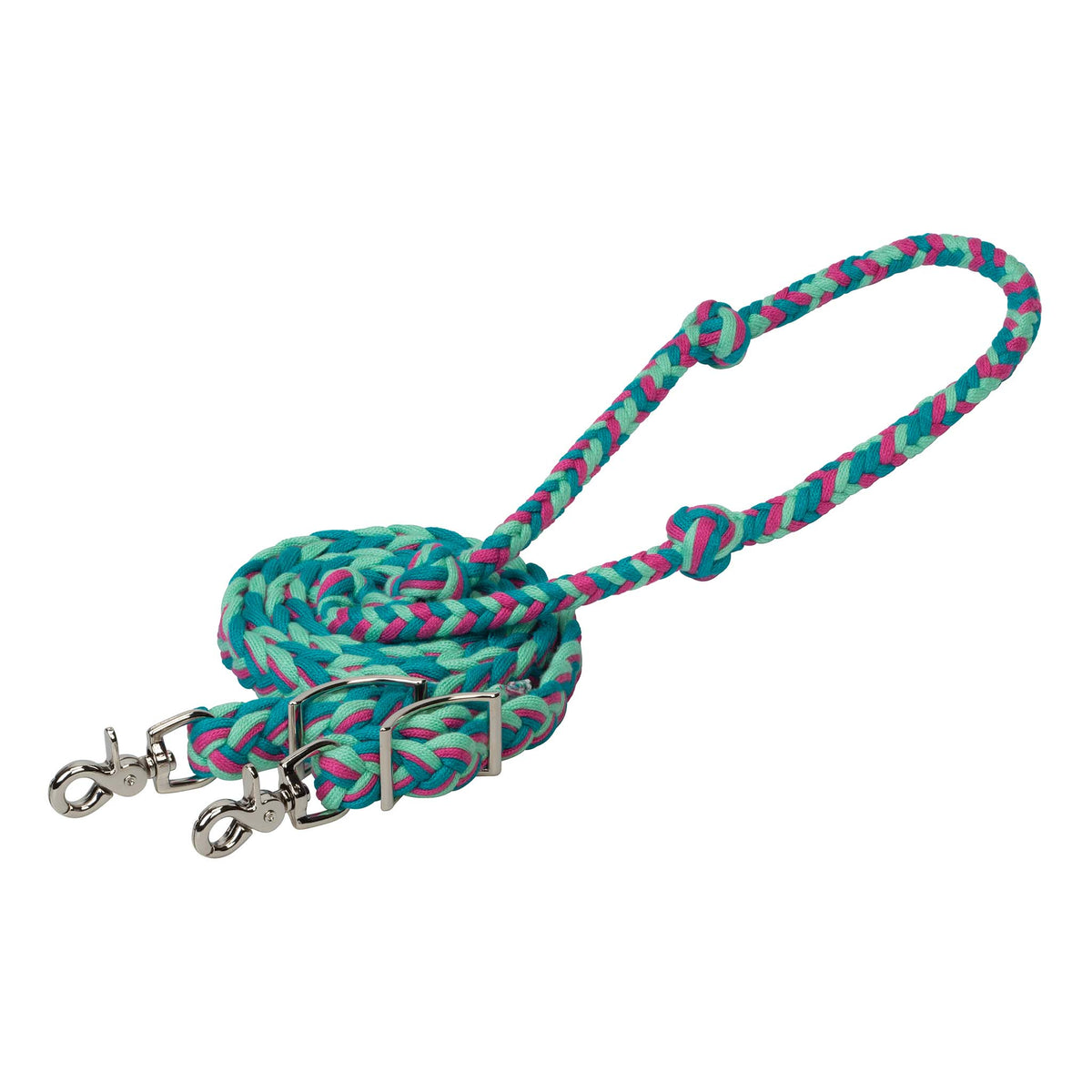 2026 WV Reins: Flat Barrel, Turquoise/Raspberry/Biscay Green, 3/4" X 8'