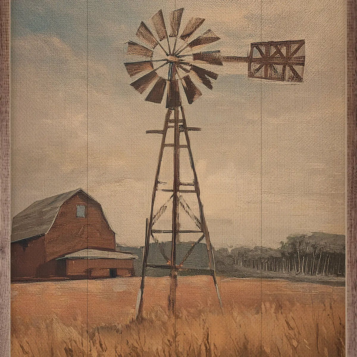 FRAMED: WINDMILL WITH RED BARN 16 X 20