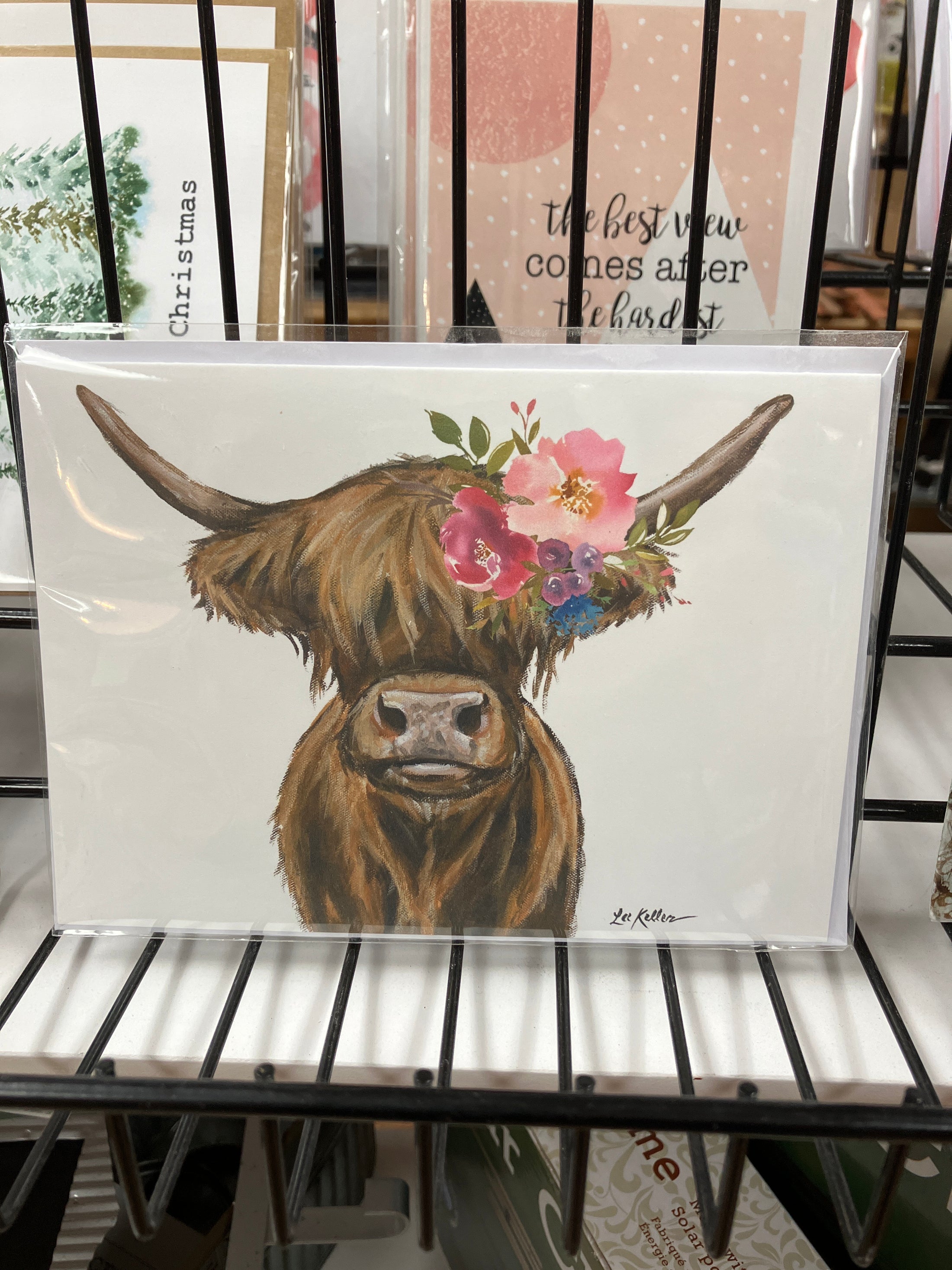 CARD: BRIGHT BLOOMS HIGHLAND COW