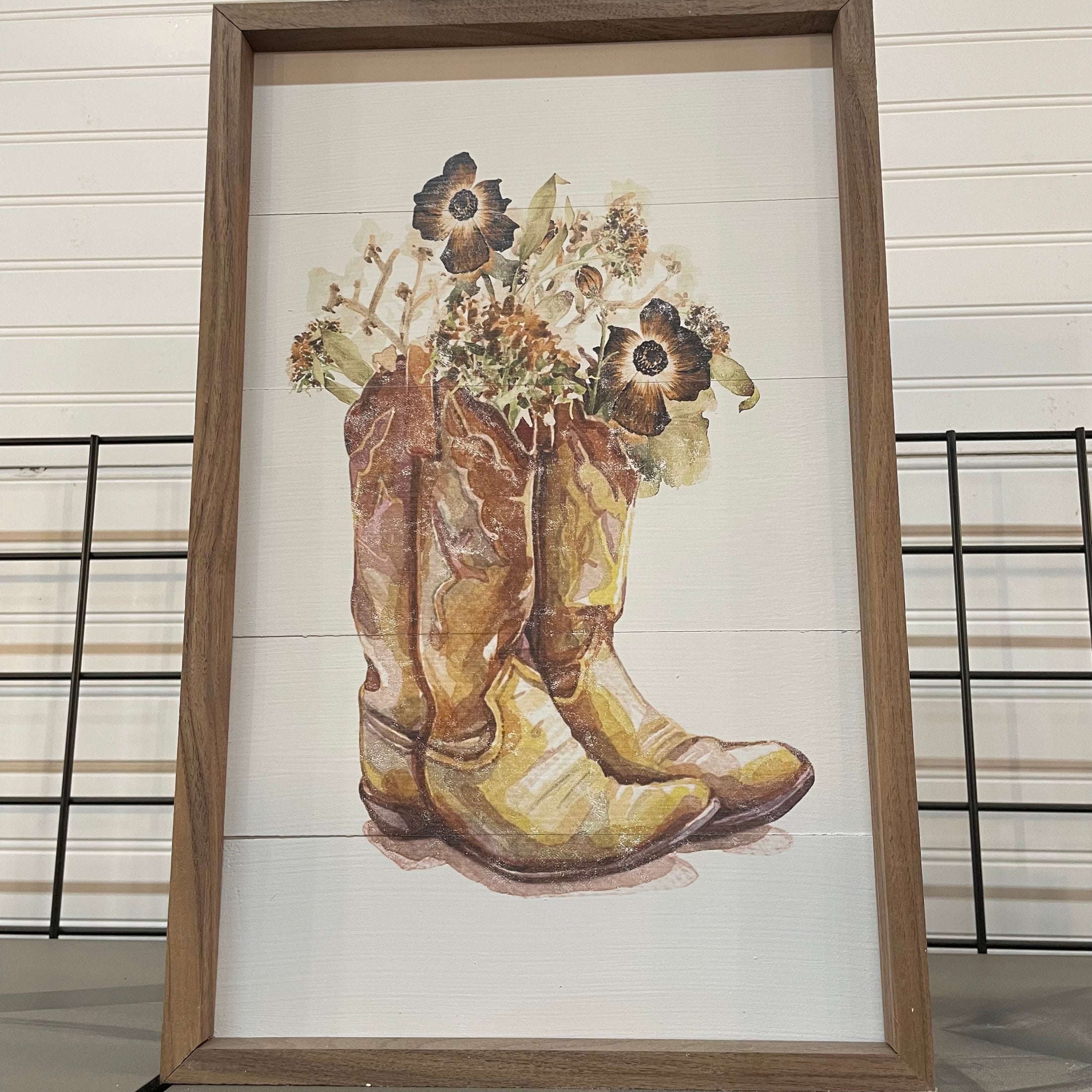 FRAMED: BROWN BOOTS WITH FLOWER 10 X 16