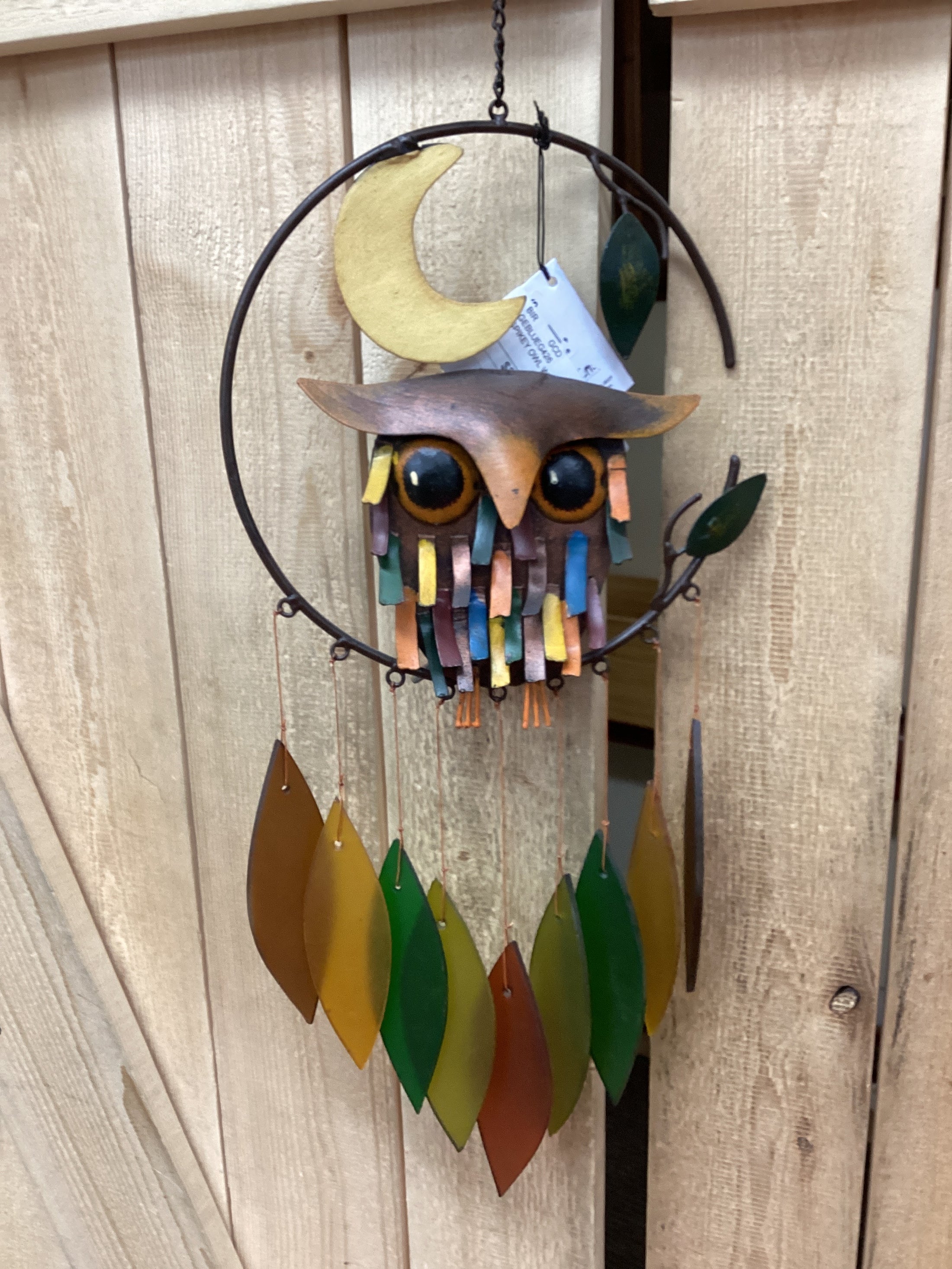 SPIKEY OWL W MOON WIND CHIME