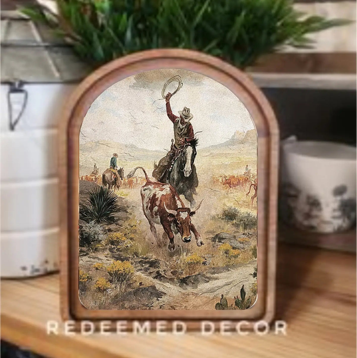 Arch Top Southwest Cowboys Framed Art