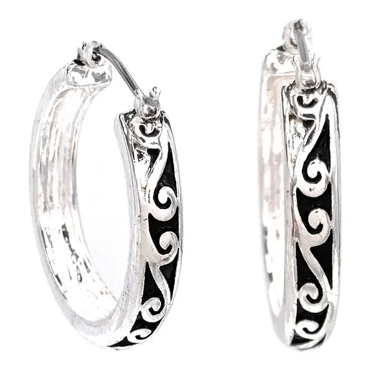 Swirly Georgian Fashion Pattern Huggie Earrings