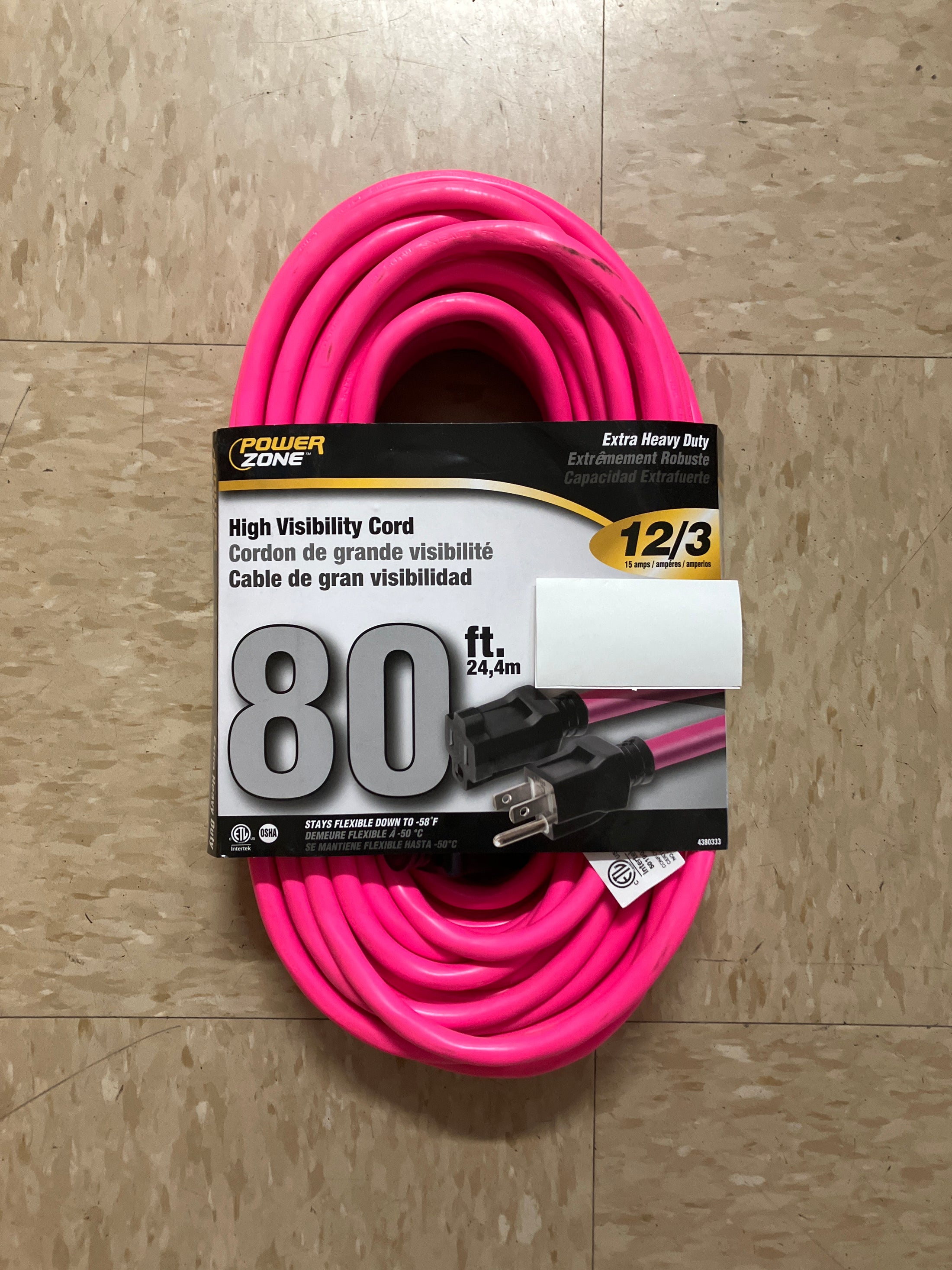 EXT CORD BLACK 12/3 N PINK 80'