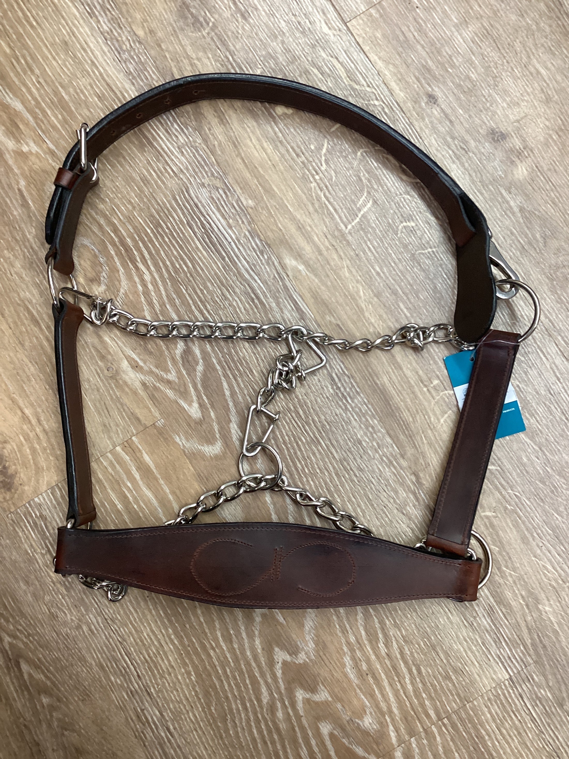 LEATHER MULE HALTER WITH CHAIN