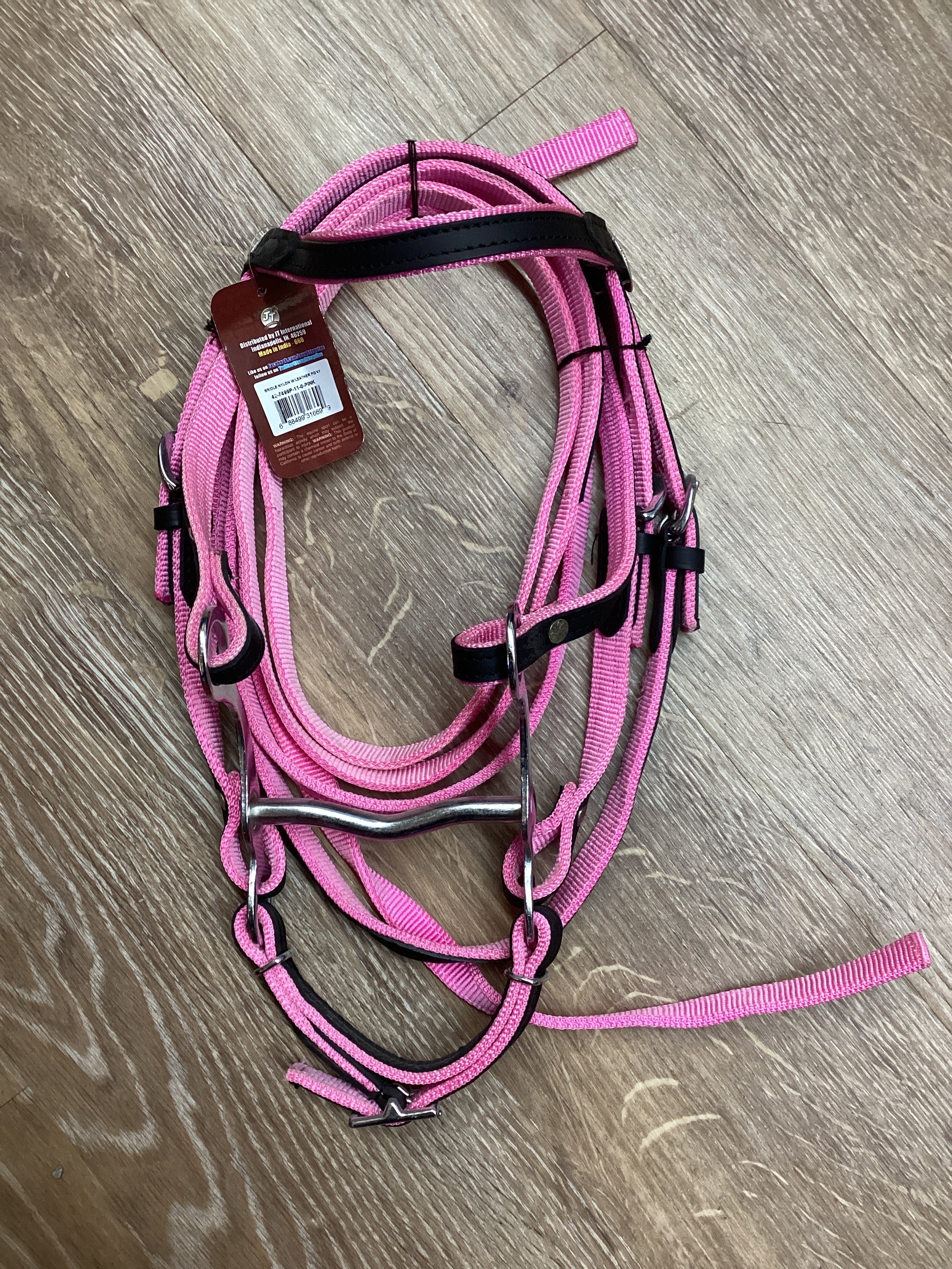 PONY BRIDLE NYLON W/LEATHER PNK-PONY