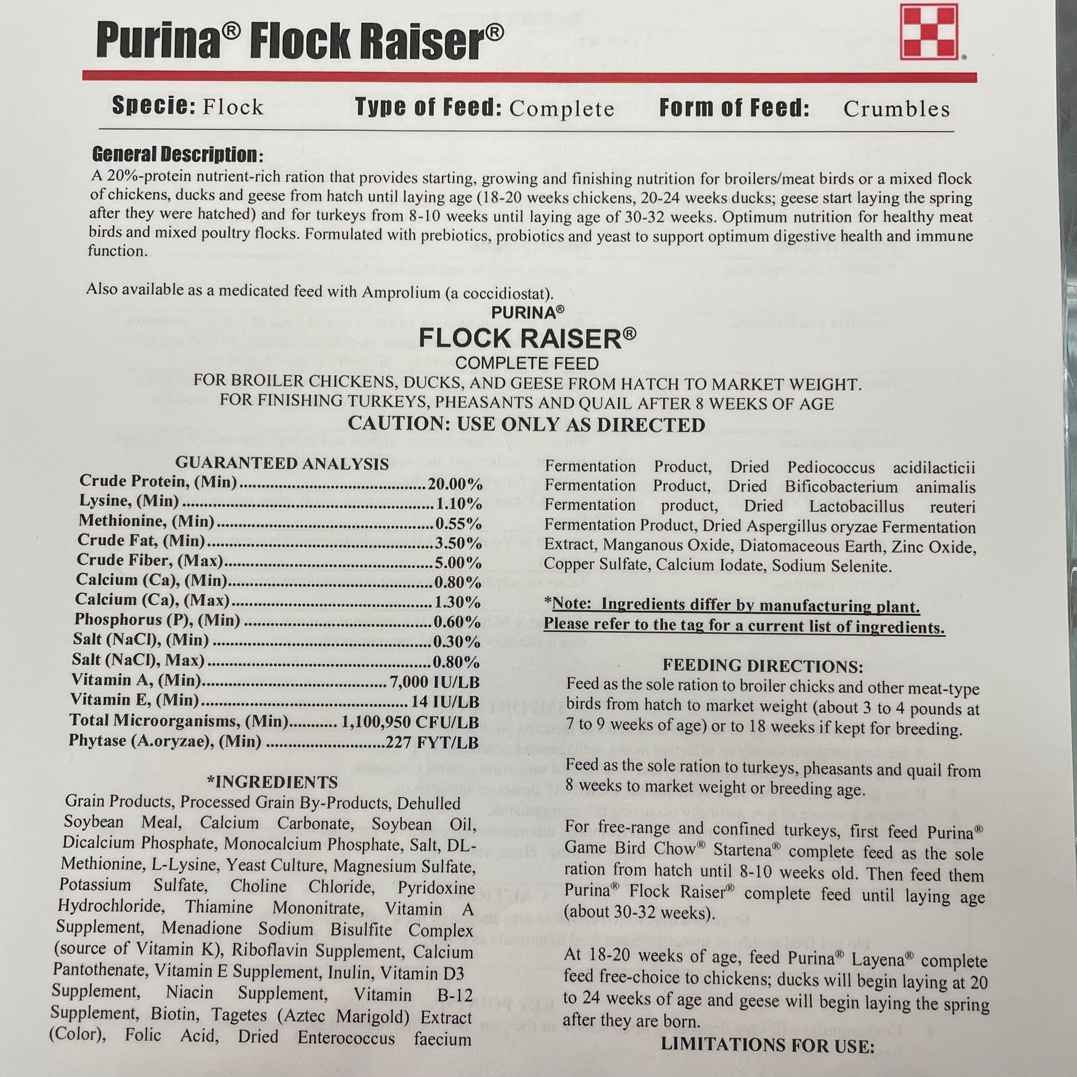 MP PUR FLOCK - FLOCK RAISER CRUMBLES 50LB