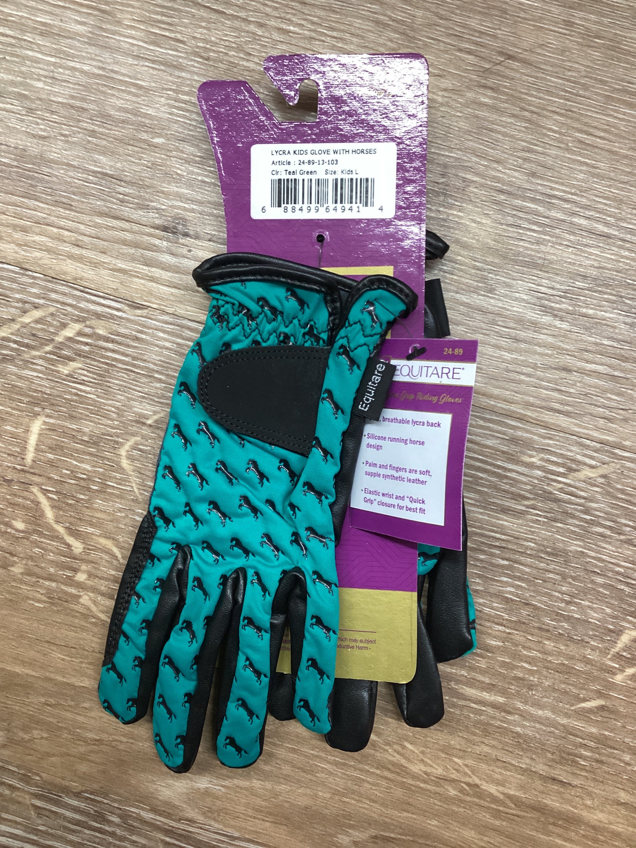 EMB KID'S GLOVE, TEAL LARGE