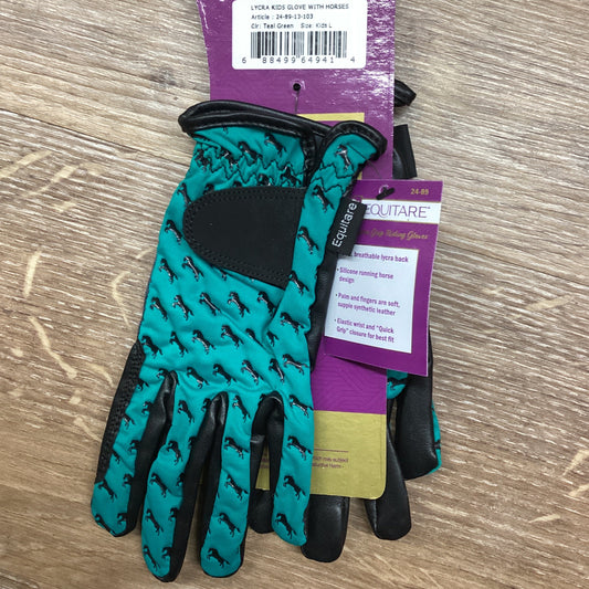 EMB KID'S GLOVE, TEAL LARGE