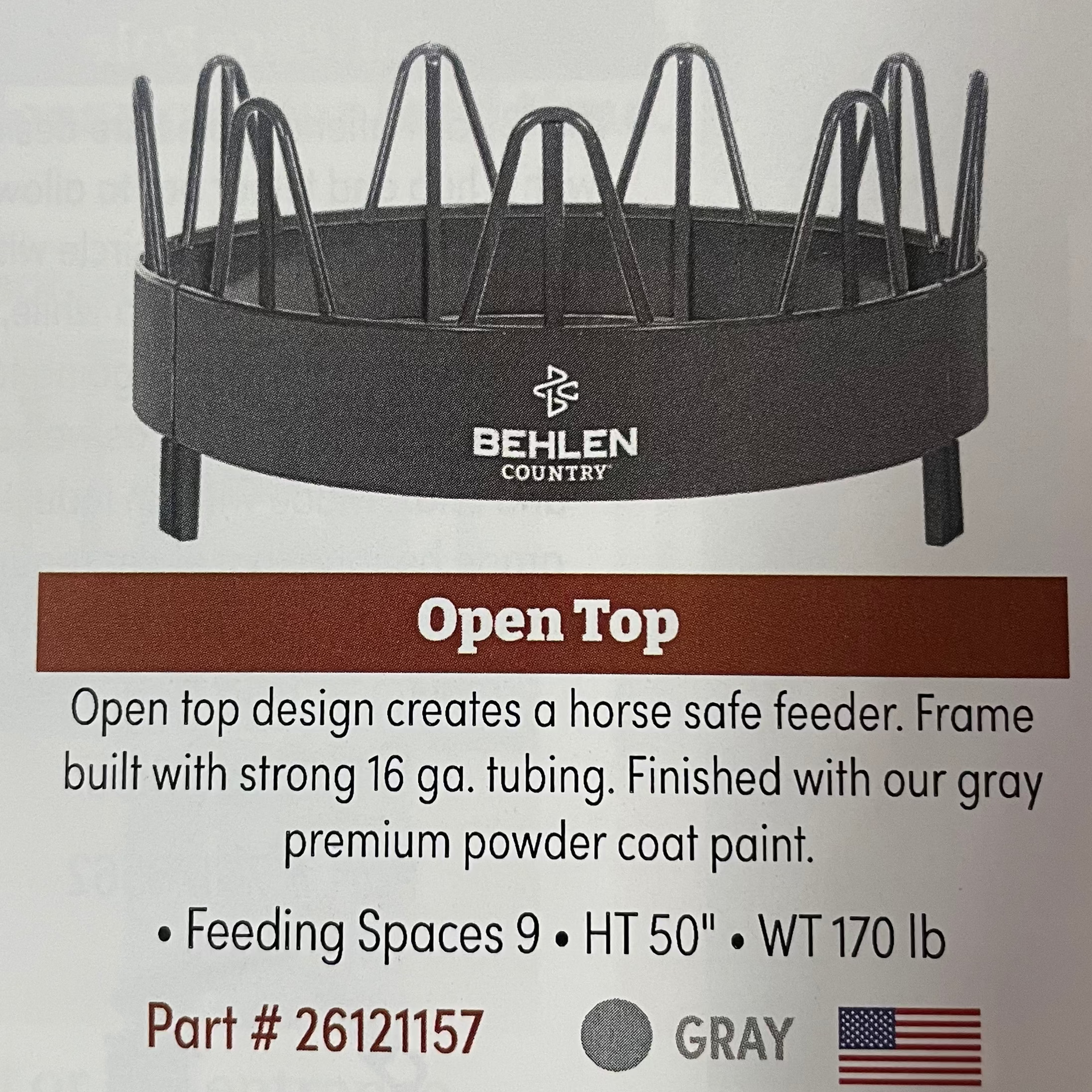 BEH FEEDER, OPEN TOP HORSE BALE FEEDER