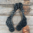 Load image into Gallery viewer, BLACK LEATHER FLORAL SPUR STRAPS
