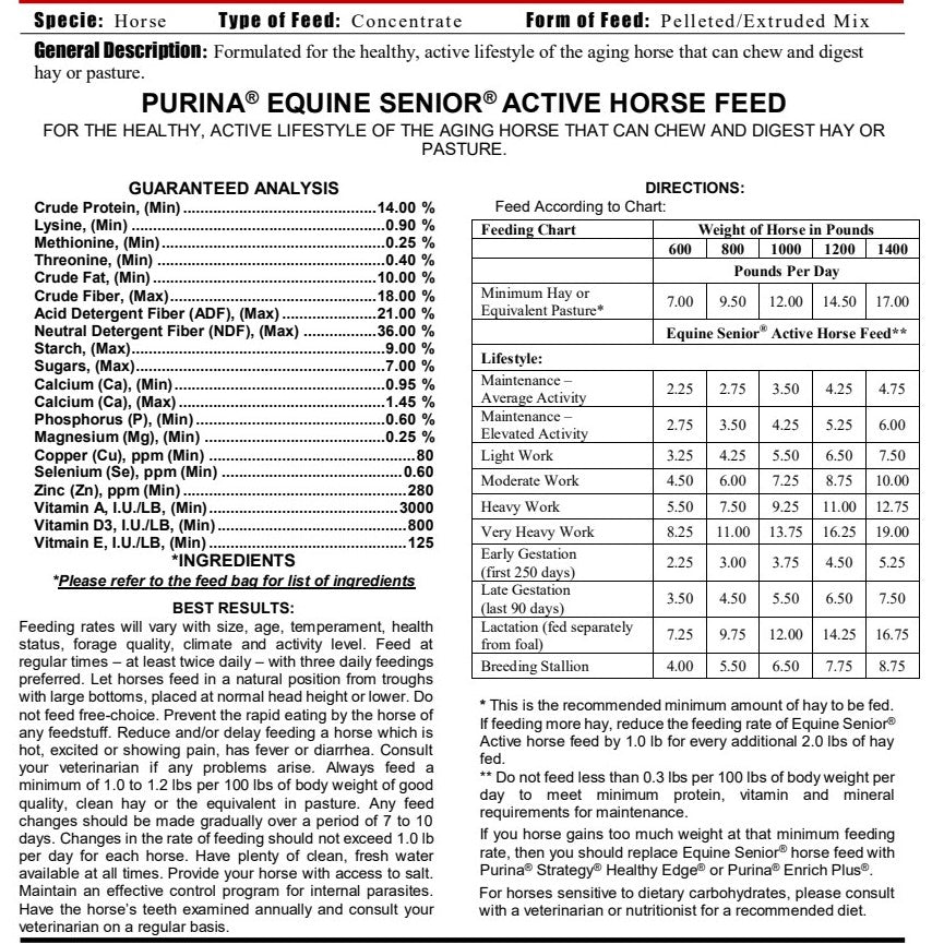 MP PUR HORSE - EQUINE SENIOR ACTIVE 50LB
