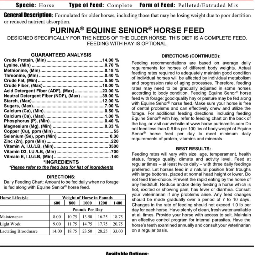 MP PUR HORSE - EQUINE SENIOR 50LB
