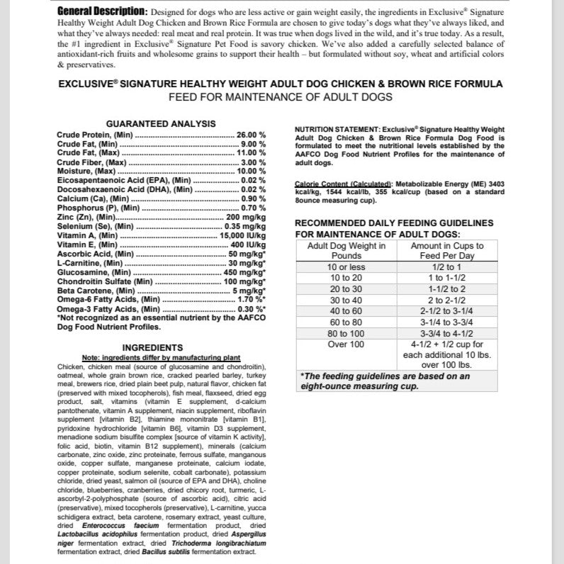 EX CH/BR Healthy Weight Dog 30#-DOG - GREEN : 30#