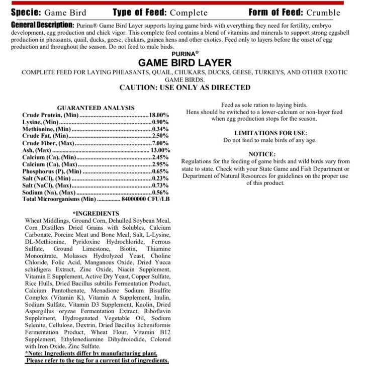 Gamebird LAYENA CRUMBLES 40LB-OTHER