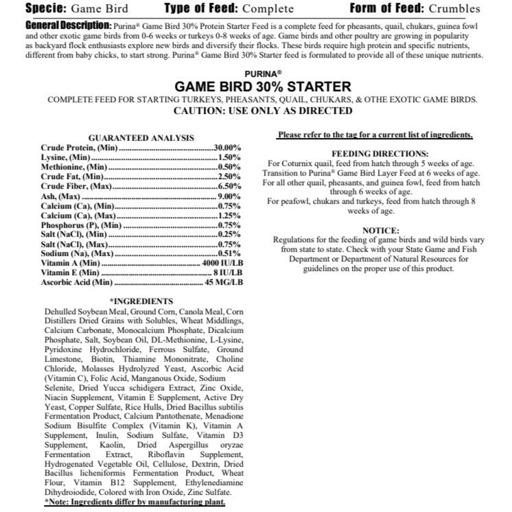 PUR OTHER - GAMEBIRD STARTER CRUMBLES 40LB