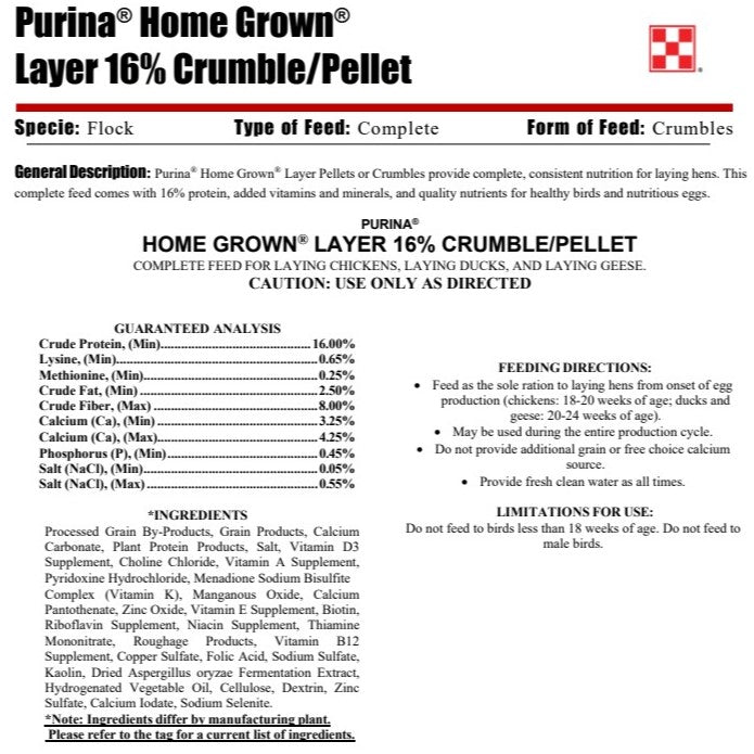 HOMEGROWN LAYER CRUMBLE 50lb-CHICKEN : 50#