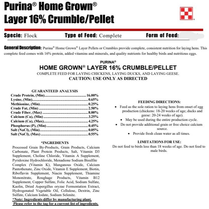 HOMEGROWN LAYER PELLET 50lb-CHICKEN : 50#