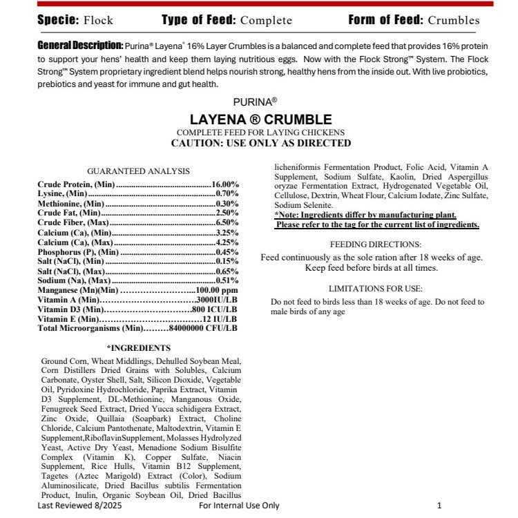 MP PUR CHICKEN - LAYENA LAYER CRUMBLES 50LB