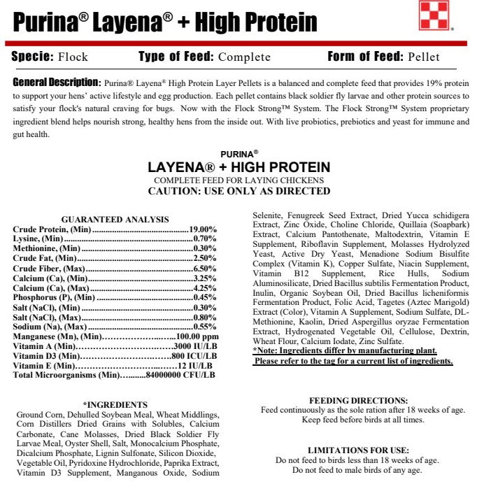 MP PUR CHICKEN - LAYENA LAYER HI PROTEIN PELLETS 40LB