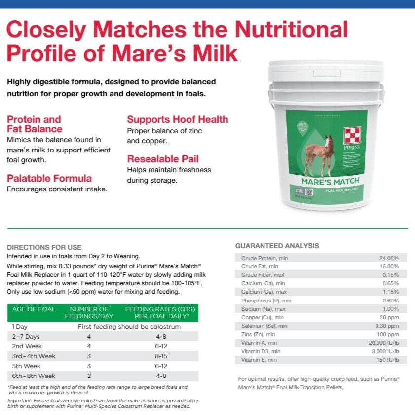 MP PUR HORSE - MARES MATCH FOAL MILK REPLACER 20LB