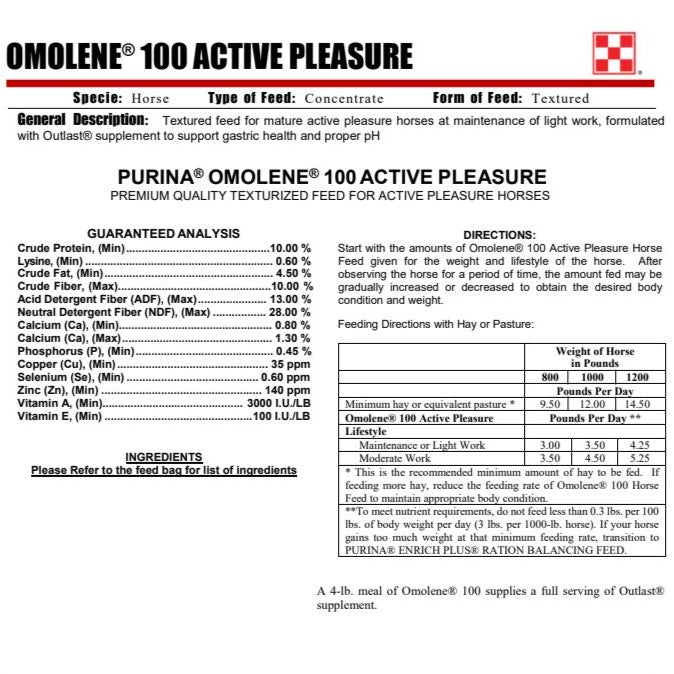 MP PUR HORSE - OMOLENE 100 ACTIVE PLEASURE 50LB