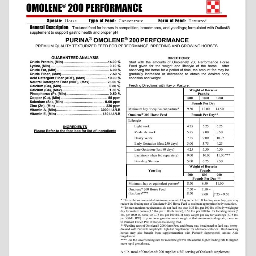 Omolene 200 PERFORMANCE-HORSE : 50#