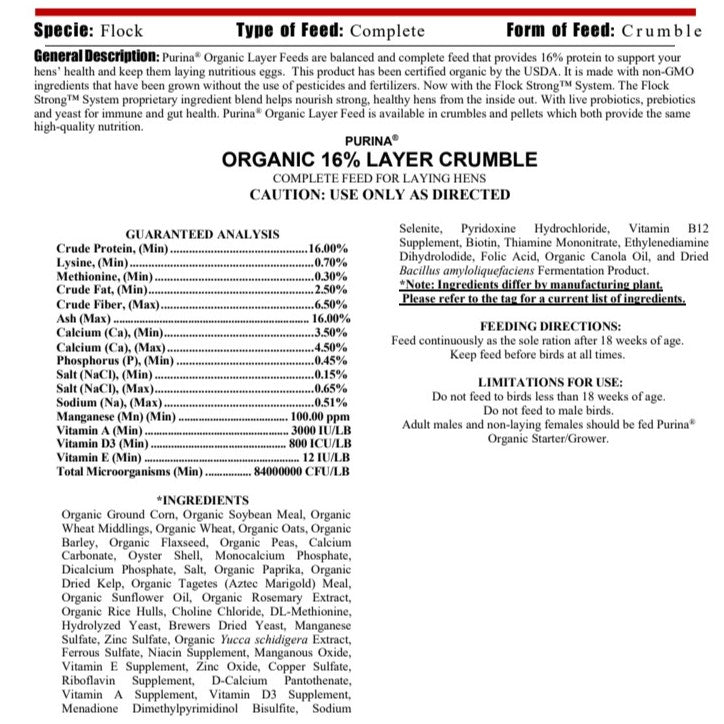 MP PUR CHICKEN - ORGANIC LAYER CRUMBLES 35LB