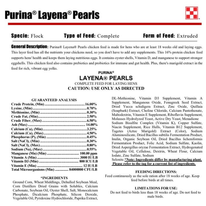 MP PUR CHICKEN - LAYENA LAYER PEARLS 25LB