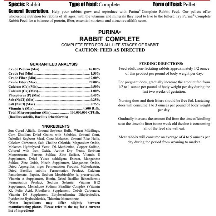 MP PUR RABBIT - COMPLETE RABBIT (GREEN) 50LB