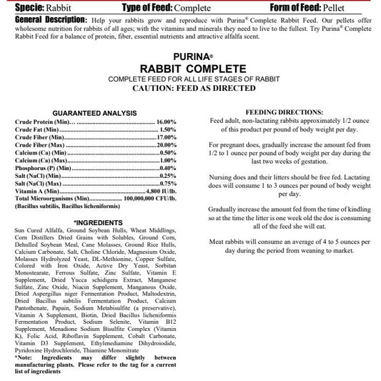 MP PUR RABBIT - COMPLETE RABBIT (GREEN) 50LB