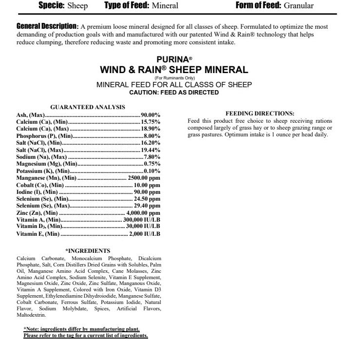 Wind & Rain Sheep Mineral 50lb-SHEEP LAMB : 50#
