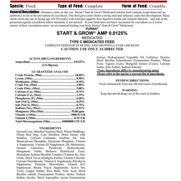 MP PUR CHICKEN - START & GROW MEDICATED CRUMBLES 50LB
