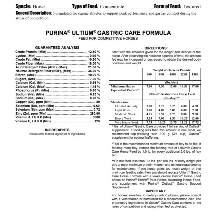 MP PUR HORSE - ULTIUM GASTRIC CARE 50LB