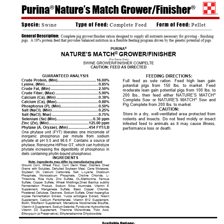 MP PUR PIG - NATURES MATCH GROW & FINISH (BLUE) 50LB (100lbs to Market)